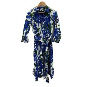 Samantha Sung Audrey Bold Blue Floral Shirt Dress Size 12/ LG Stunning